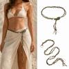 Wooden Ring Buckle Rattan Leaf Belt Boho Style Linen Rope Belt  For Wedding Dress