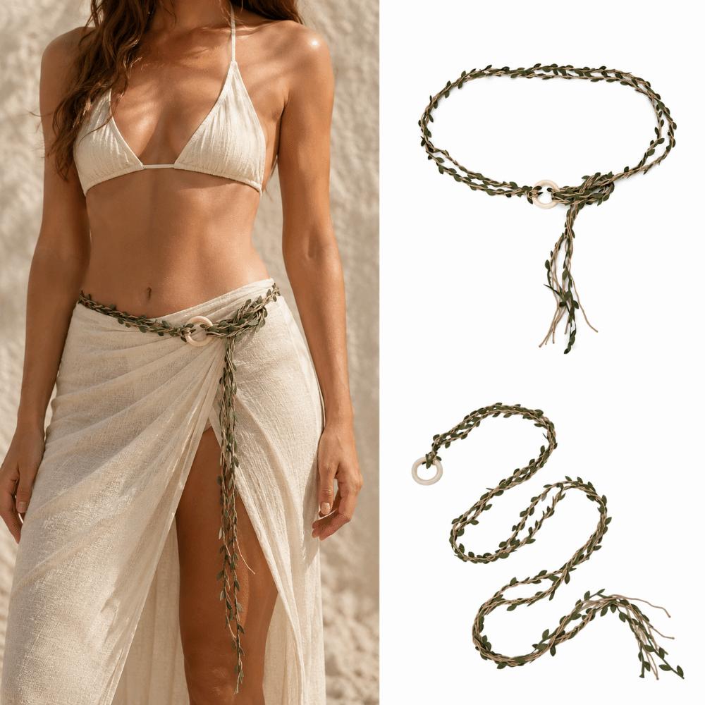 Wooden Ring Buckle Rattan Leaf Belt Boho Style Linen Rope Belt For Wedding Dress