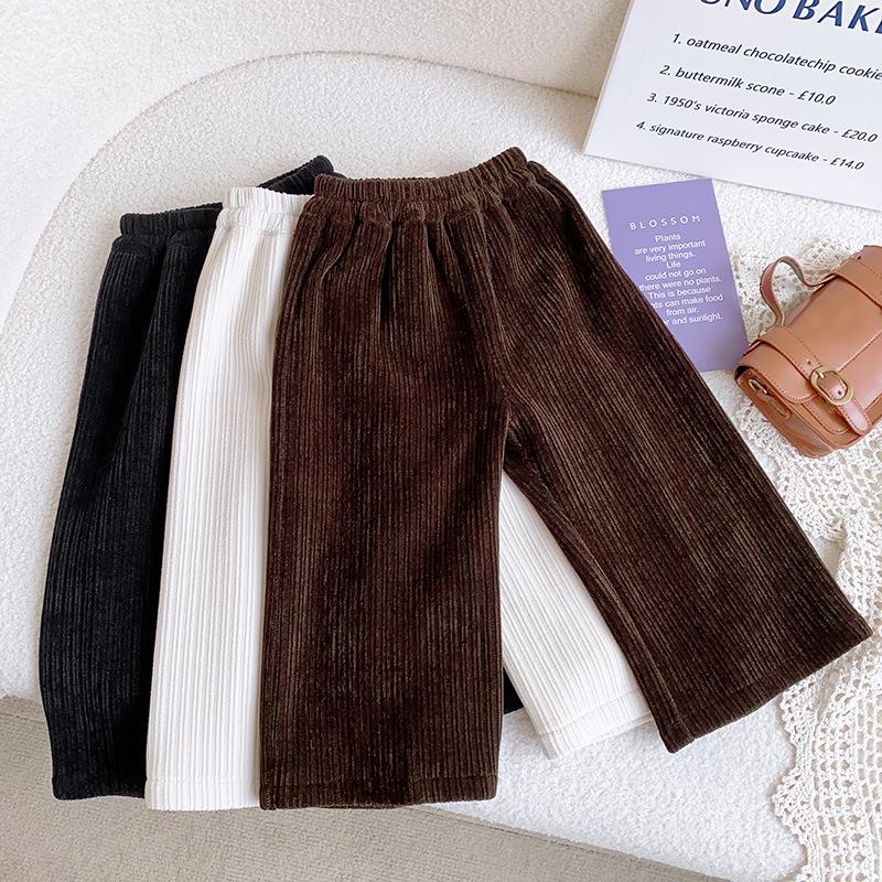 Very Fishy Girls' Winter Ribbed Wide-Leg Trousers (WE592): Thickened for Warmth