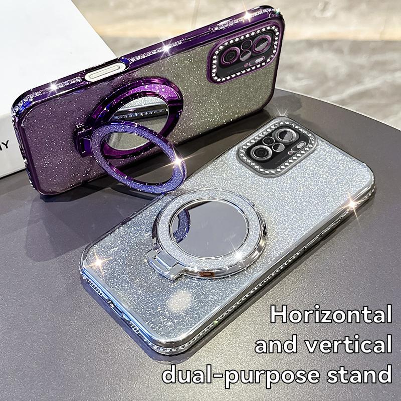 KEYSION Glitter Jewelled Magnetic Phone Case for Xiaomi M5S Makeup Mirror Stand Shockproof Cover for Redmi Note 10 10S 10 Pro 4G