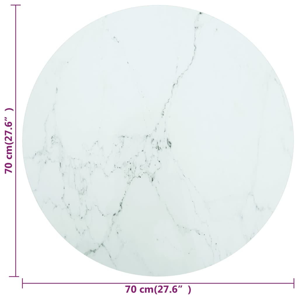 Vidaxl Blat Do Stołu, Biały, Ø70X0,8 Cm, Szkło Ze Wzorem Marmuru