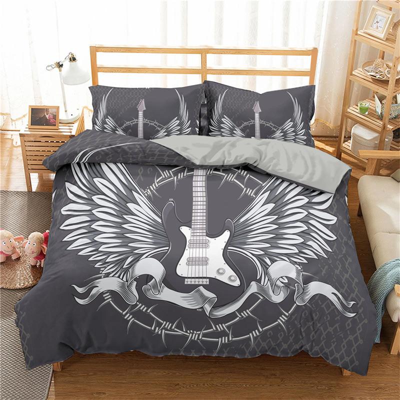 Vintage Guitar Duvet Cover Set Music Theme 2/3Pcs Bedding Set For Kids Teens Adult Microfiber Print Comforter Cover Pillowcase