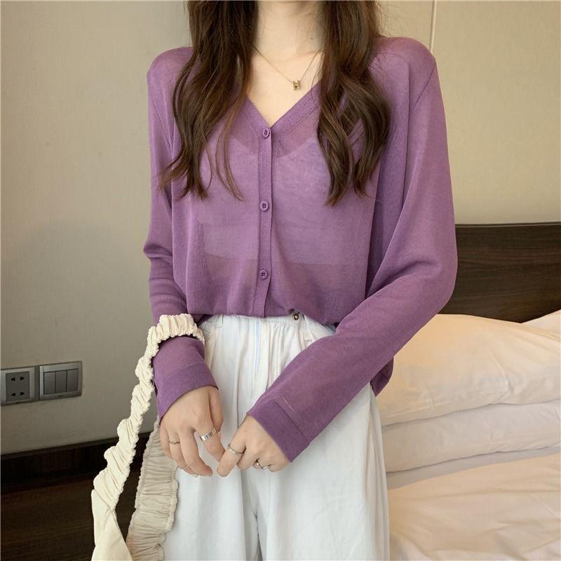 2024 Korean Style V-Neck Loose Knit Cardigan - Spring & Autumn Women's Long Sleeve Outerwear