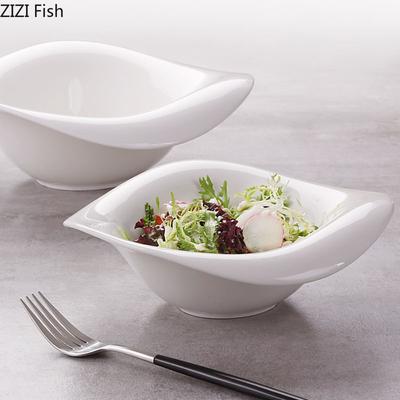 Style Européen Bol à Salade en Céramique Blanc Pur Bol à Snacks et Desserts Vaisselle en Porcelaine Blanche Ustensiles de Cuisine Décoration de Table de Salle à Manger