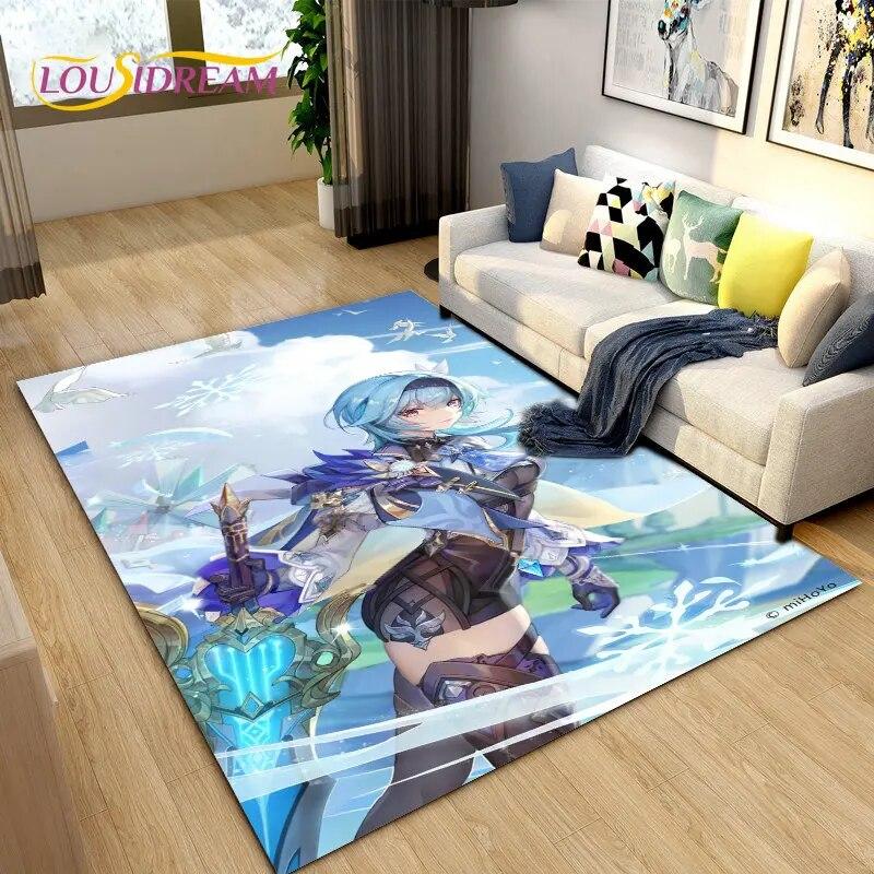 Genshin Impact Game Gamer Cartoon Area Rug,Carpet Rug for Living Room Bedroom Sofa Doormat Decoration, Kids Non-slip Floor Mat