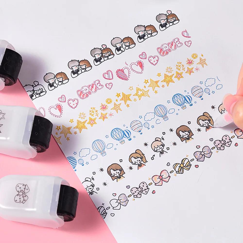 1PC Cartoon Pattern Lace Band Children's Rolling Flower Seal Creative Seal Graffiti Handbook DIY Roller Lace Decoration Band