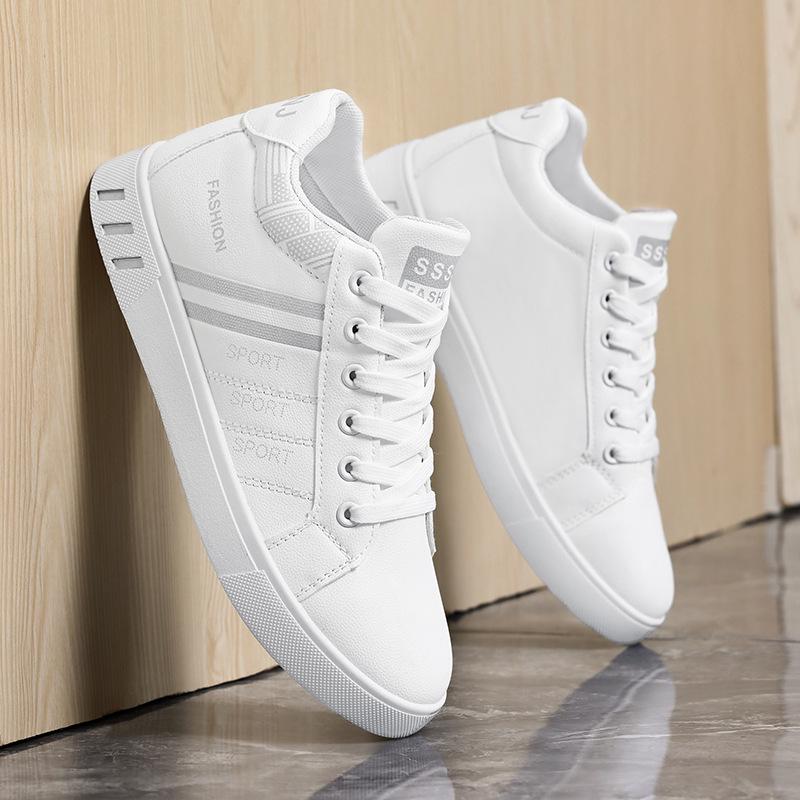 2024 Spring Men's Casual White Mid-High Skate Shoes, Extra Large Size, Trendy Breathable Sports Design