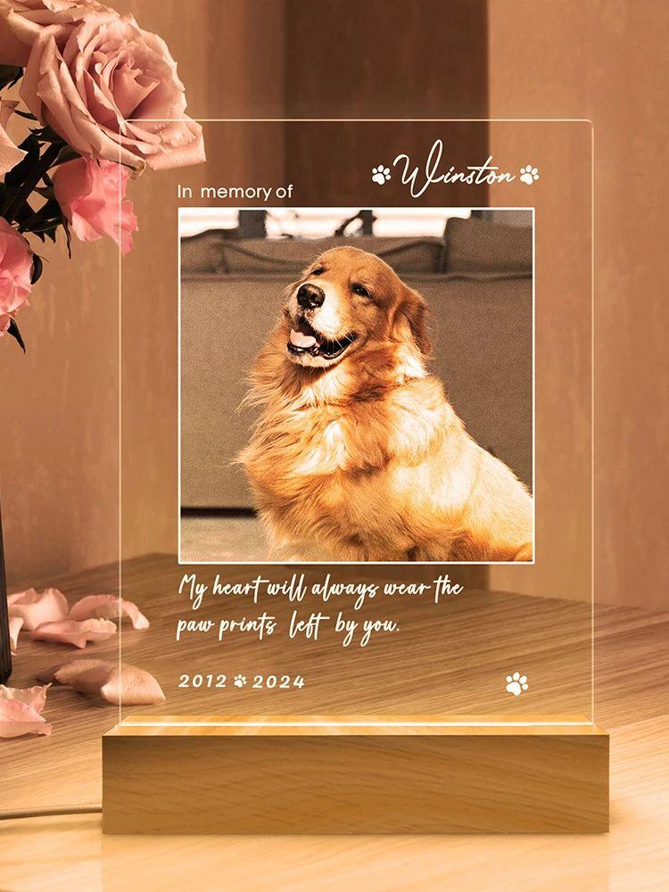 Custom Night Light Pet Memorial Plaque For Dog Cat Personalized Pet Growth Ornament Engrave Pet Info Record Lovely Daily Moment