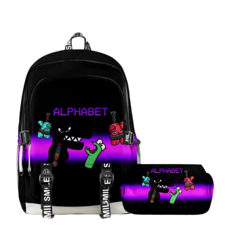 Alphabet Lore Legend Schoolbag Backpack W/ Zipper Double Layer Pen Bag Two-piece
