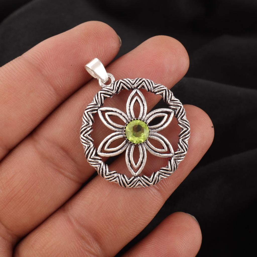 Natural Peridot Gemstone 925 Sterling Silver Jewelry Statement Pendant 1.48" CP-29-12