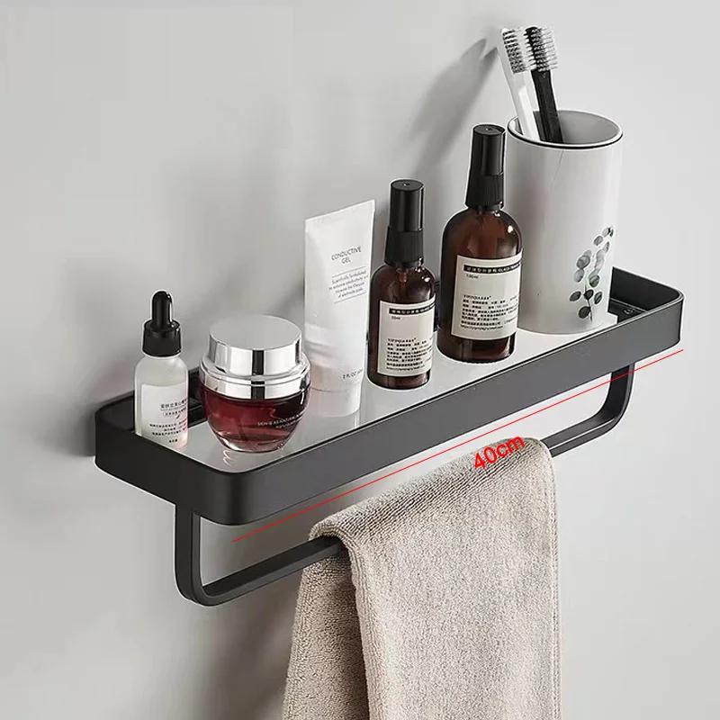 30-50CM Brushed Gold Glass Shelf  Aluminum Bathroom Storage Holder Bath Shower Shelf  Bathroom Shelf Mirror Wall Tray Towel Bar