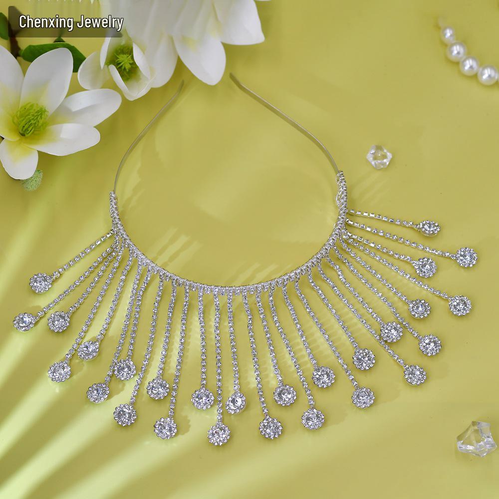 

Chenxing CX558 Luxury Rhinestone Tassel Headband - Bridal & Fashion Forehead Jewelry