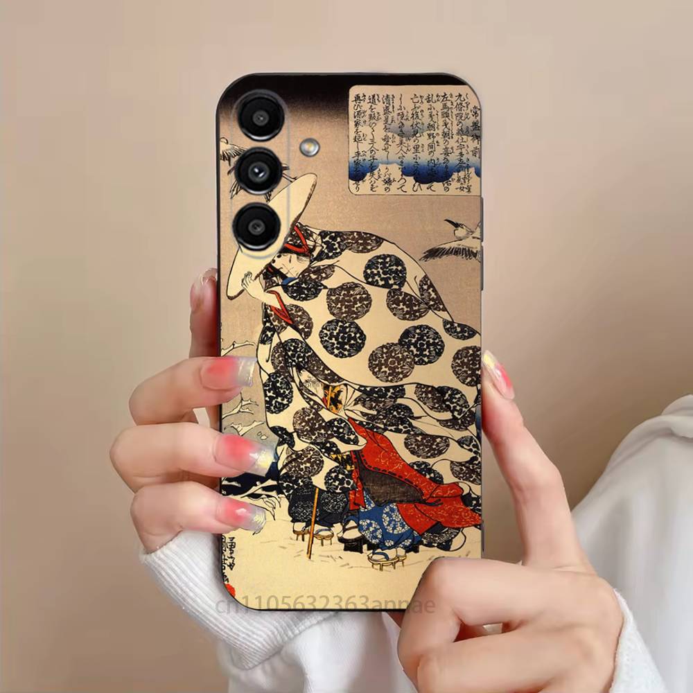 Japan Style Ukiyo-e New Phone Case For Samsung S25,24,21,22,23,S30,Ultra,S20,Plus,Fe,Lite,Note,S10,S9,Black Soft Shell