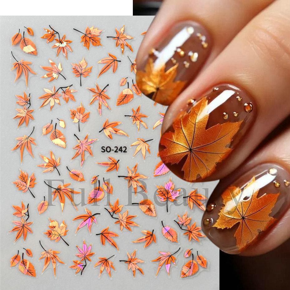 Nail Art Stickers Ins Autumn Thanksgiving Maple Leaf Shell Light Maple Leaf Gold Leaf Nail Sticker