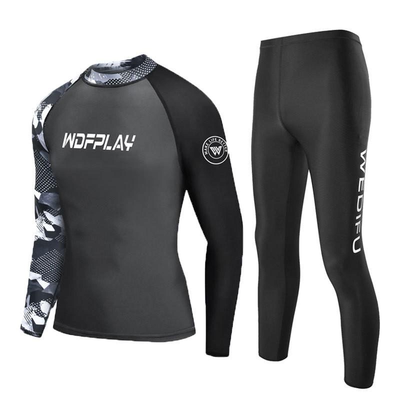 Herren UV-Schutz Rash Guard Set Langarm Oberteil Hose Schnelltrocknend Neoprenanzug Surfen Tauchen Schwimmen