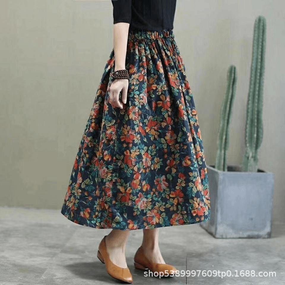 Cotton Linen Skirts for Women Fashion Casual Bohemian Y2k Print Long Skirt Summer Vintage Maxi Bottom Saias Woman Clothes Faldas