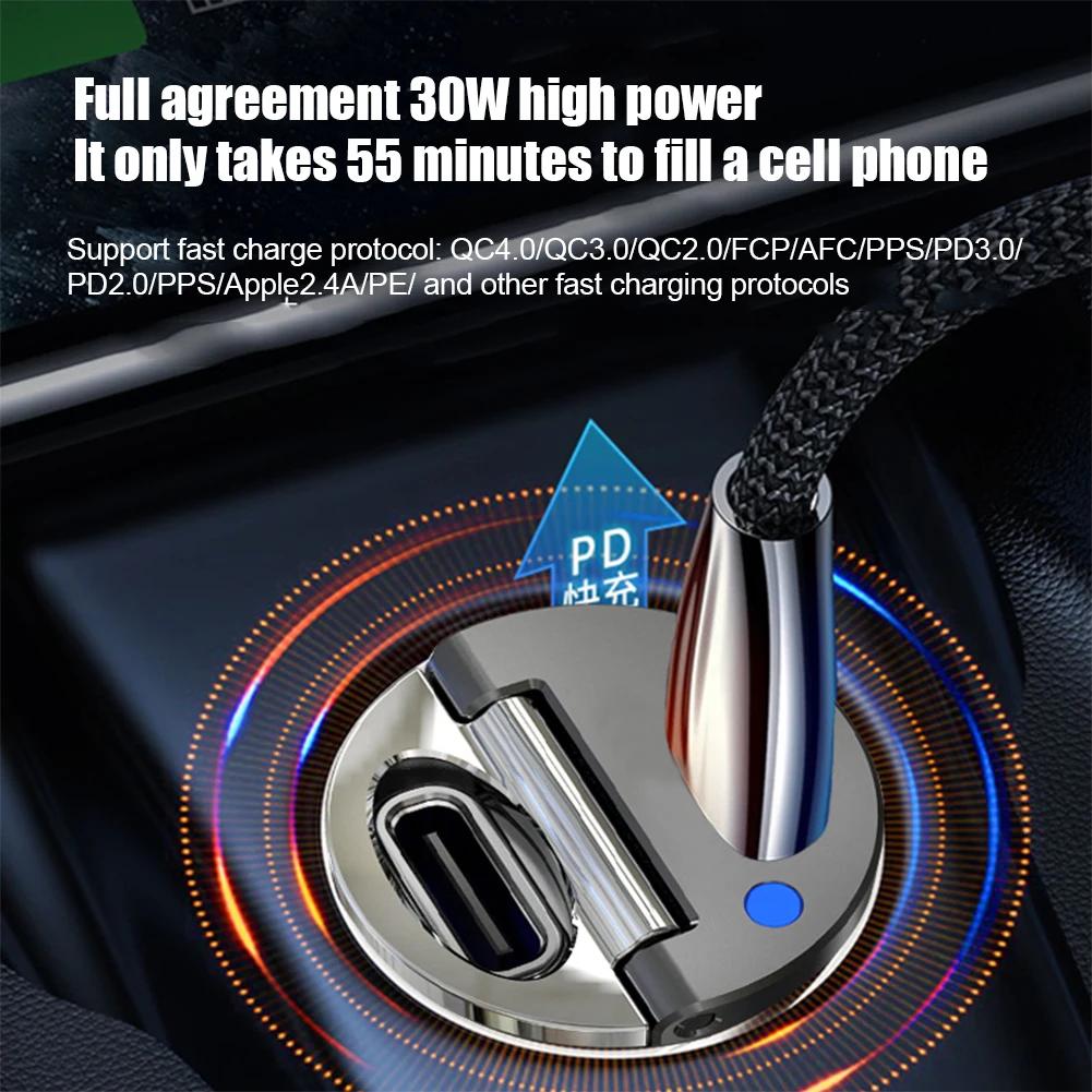 Super fast charging pull tab dual USB car charger, Type - C+PD adapter, 30WPD charger+QC/PD+PD car charger QC 3.0