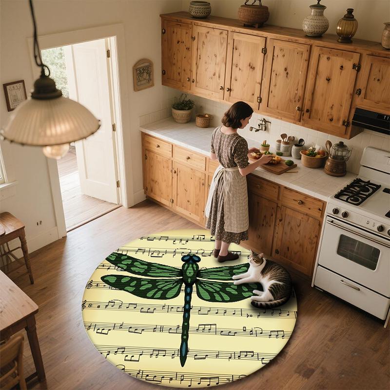 Vintage Dragonfly,Round Area Rug,Carpet Rug for Living Room Bedroom Sofa Playroom Decor,Non-slip Floor Mat