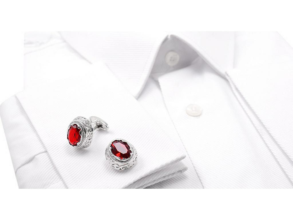 Savvas Men's Red Crystal Cufflinks & Women's Oval Glass Cufflinks Set