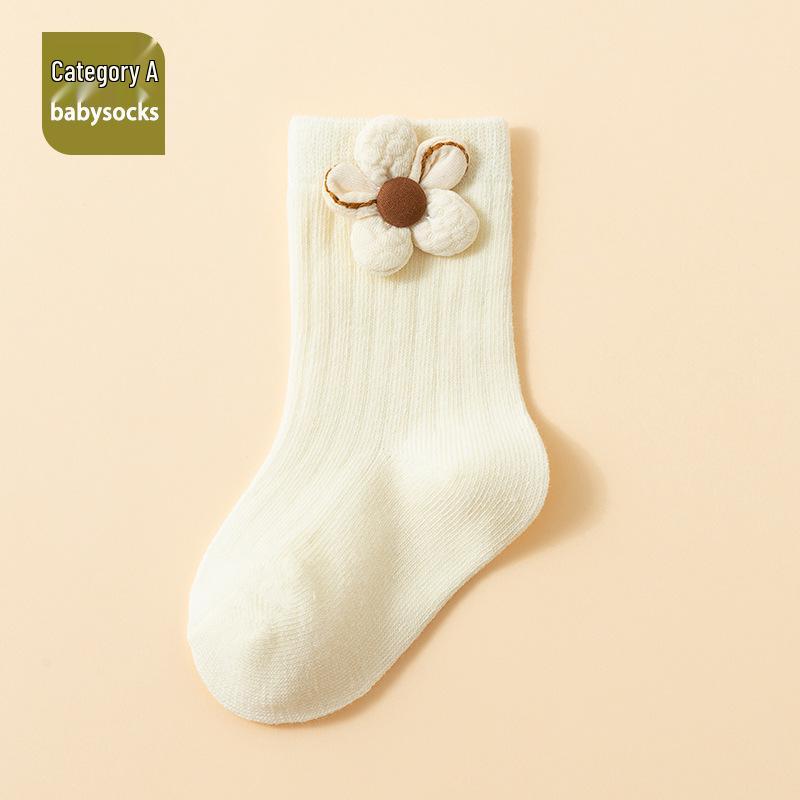 Breathable Combed Cotton Floral Socks for Babies 0-12 Months, Mid-Calf Length
