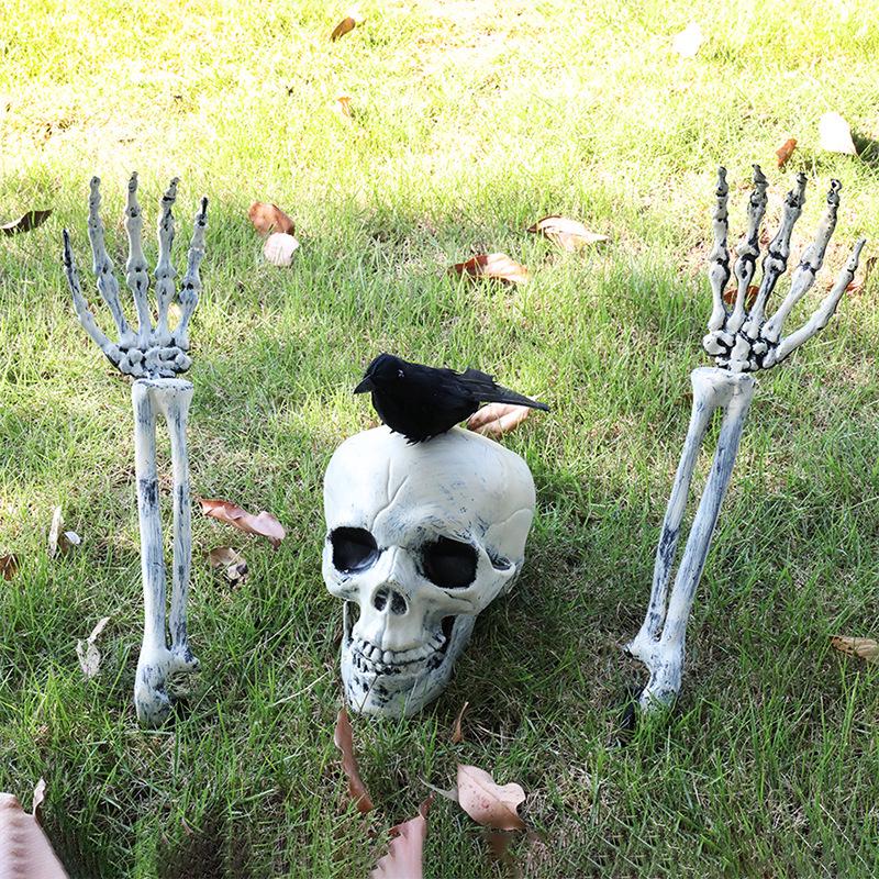 Skeleton Ground Stakes: Halloween Decoration with Skull and Ghost Hand Props