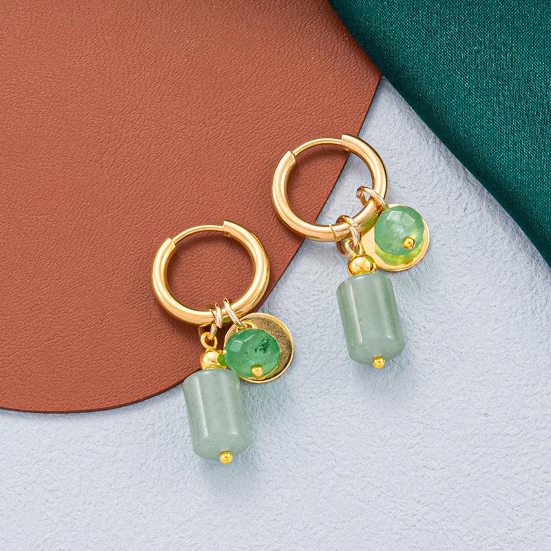 Punk Verguld Roestvrij Staal Oorbellen met Ring voor Vrouwen Vintage Groene Strass Bedeltjes Trendy Waterdichte Sieraden Cadeaus