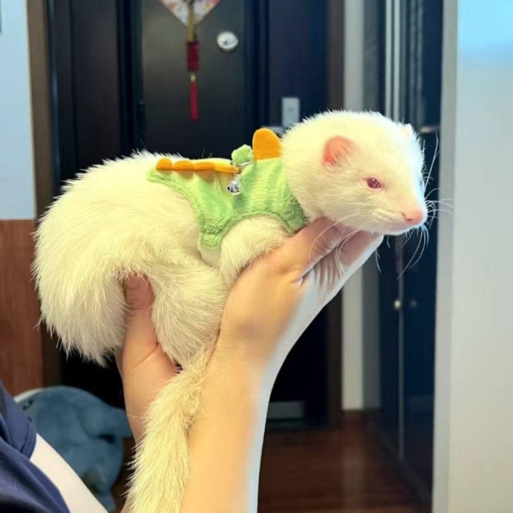 Cartoon Ferret Vest Harness Dragon Design Adjustable Hamster Chest Strap Flannel with Bell Pet Harness Leash