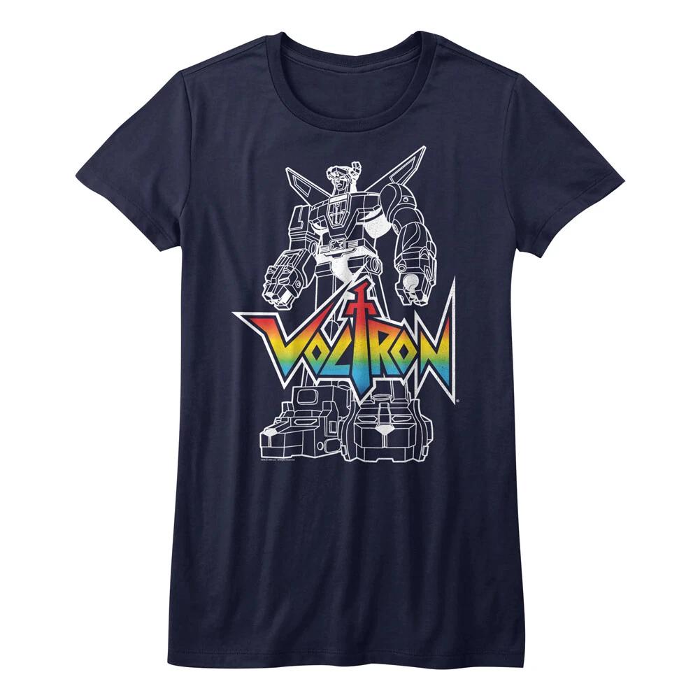 Voltron Cartoon Colorful Logo With Voltron Junior Women Fitted T Shirt 2XL