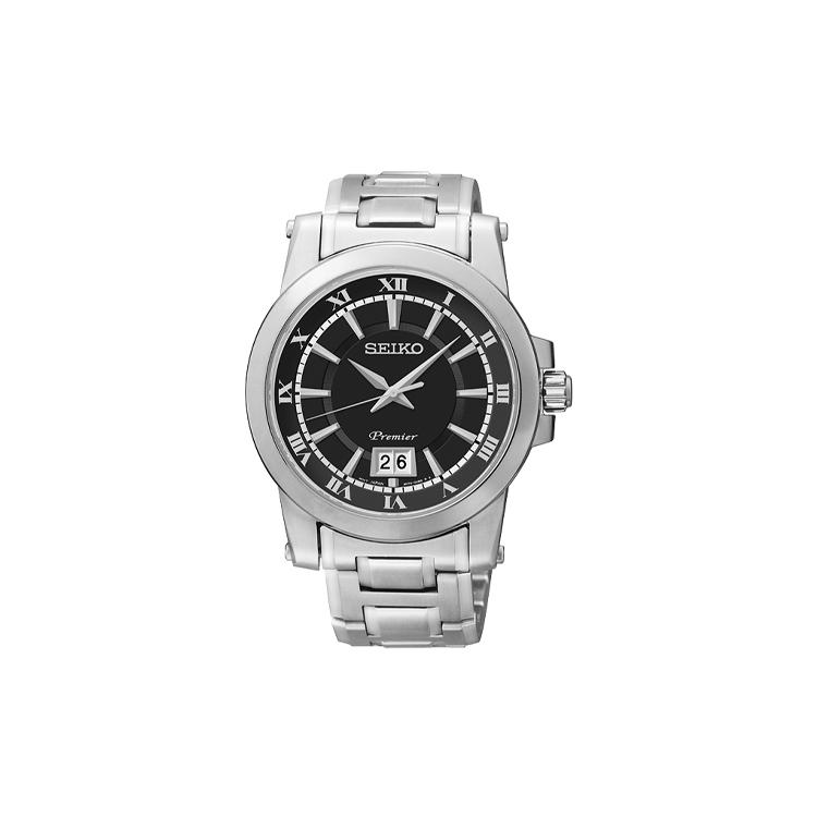 SEIKO Premier Quartz Movement Watch 44.2 Men s Watches Black Dial SUR015J1