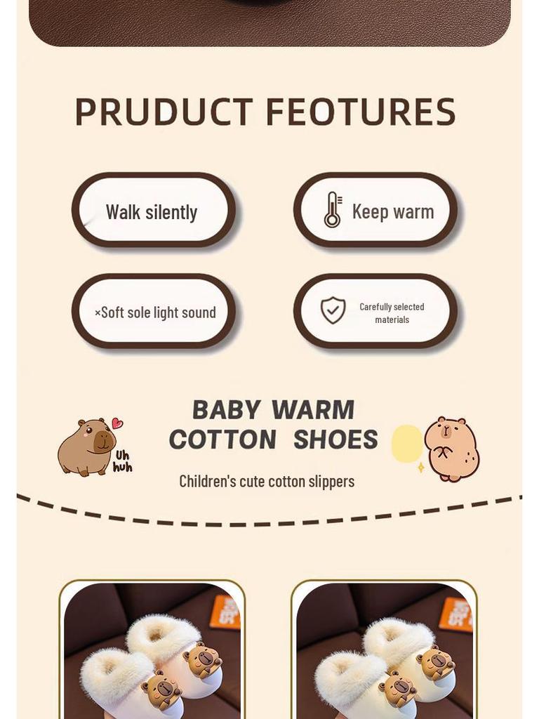 Waterproof Winter Cotton Slippers for Kids with Detachable Covers – Warm Indoor Home Shoes for Boys, Girls, and Babies