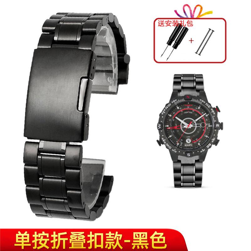 Edelstahl-Uhrenarmband für Herren TIMEX T2N720 T2N721 TW2R55500 T2N721 Uhrband 24*16mm Anstoßende Silber Schwarz Armband