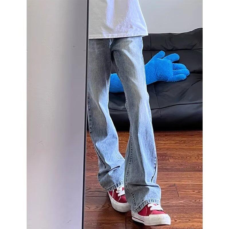 Amerikanske Vasket Denim Jeans Herre Høst Ny Løs Rett Ben Moppbukser High Street Vide Ben Casual Denim Bukser