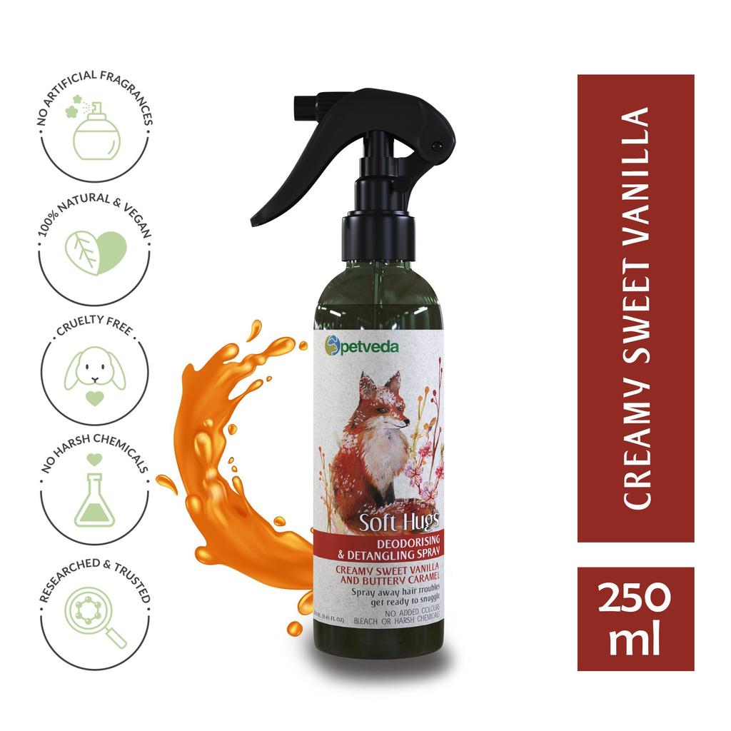 Spray dla kotów i psów: eliminacja zapachu (250 ml), Spray dezodoryzujący i ułatwiający rozczesywanie Petveda