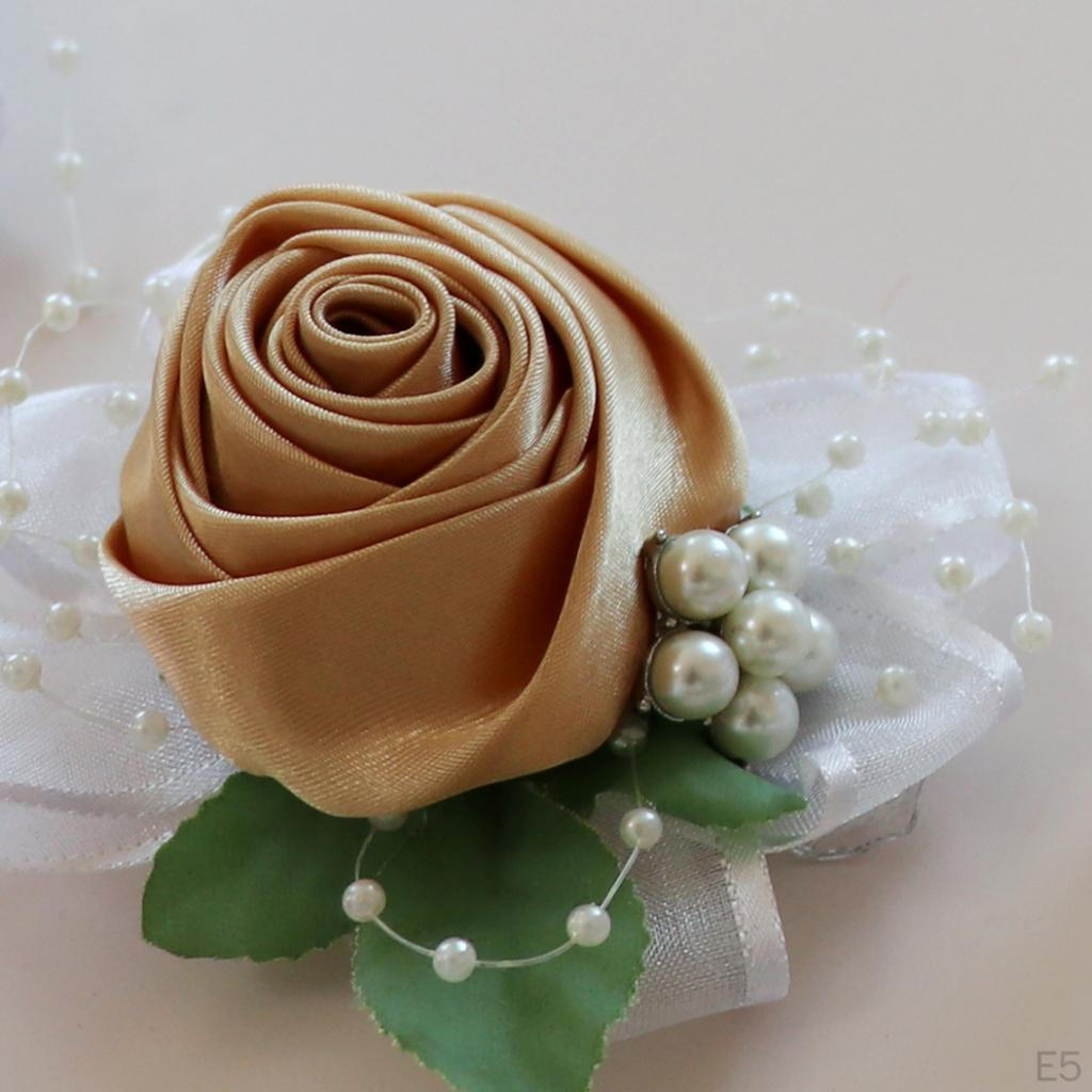 Artificial Pearls Rose Flower Bridesmaid Corsage Wrist Band Elastic Bracelet Wedding Ceremony Party