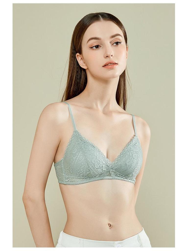 French Lace Push-Up Triangle Bra - Seamless, Thin Straps, Anti-Sagging Design for Women