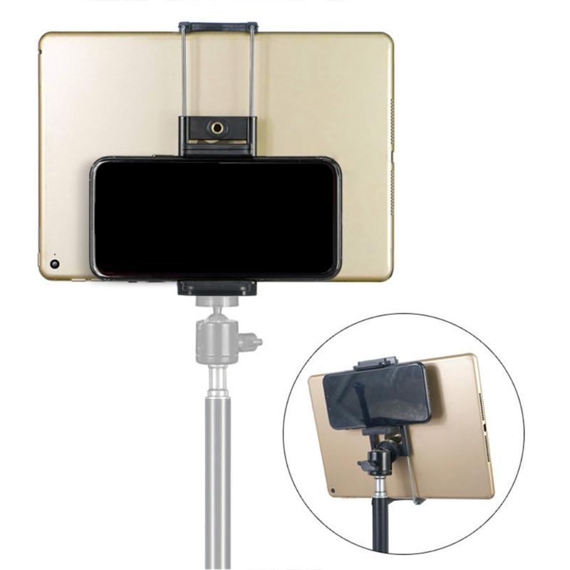 Multiple Functional Phone Tablet Clamp With Duals Screw Mounts Suitable for Tripods Selfie Stick And Monopods