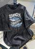 Summer Fashion Style Shark Surfing Design Retro Style Loose Casual Shirt Universal Beach T-shirt