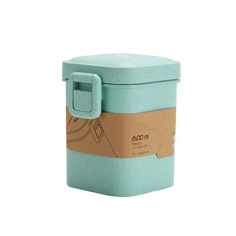 1 Pcs Homeware Creative Wheat Straw Soup Cup Microwaveable Square Buckle Sealed Soup Can Holiday Gift Food Sealed Can