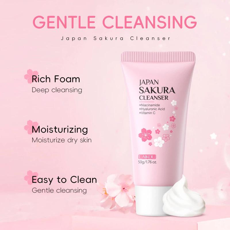 LAIKOU Sakura Foaming Facial Cleanser Cherry Blossoms Face Wash Pores Blackheads 50g