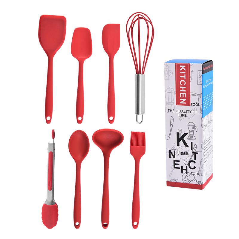 Silicone Kitchen Utensil Set: Scraper, Oil Brush, Egg Beater, Spatula, Baby Food Pot, Soup Spoon, Non-Stick Spatula.