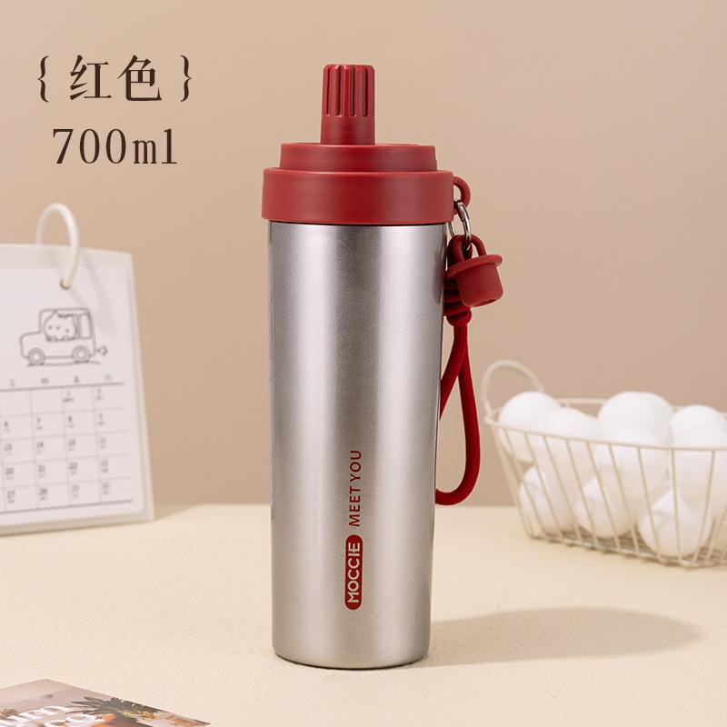700ml Neue Isolierflasche aus Edelstahl mit großem Fassungsvermögen, tragbarer Trinkbecher mit Strohhalm für Männer und Frauen, Auto, Outdoor, Autobecher