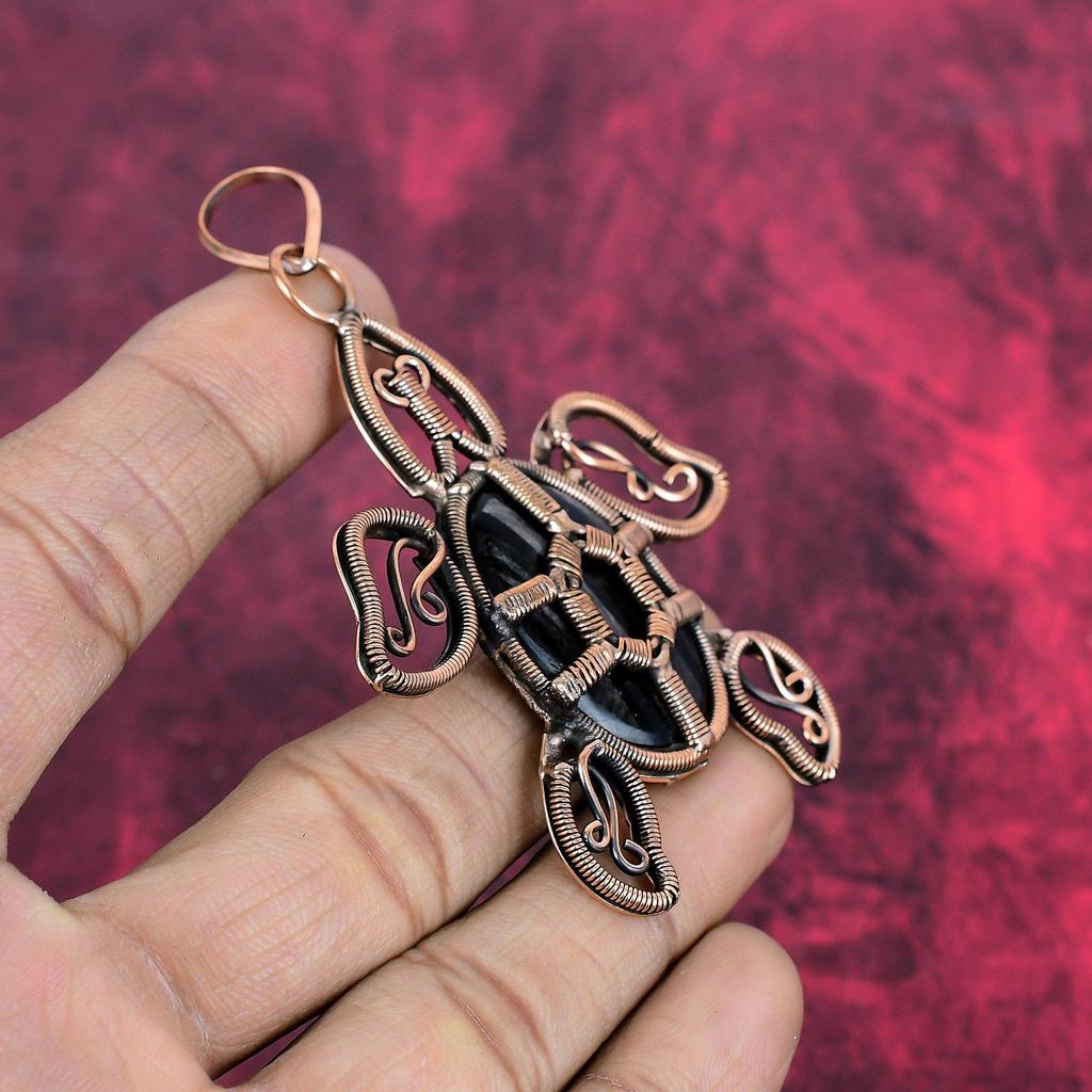 Hypersthene Pendant Copper Wire Wrapped Pendant Handmade Pendant Tortoise Copper Jewelry Gemstone Pendant Gifts for Women Wire Wrap Jewelry