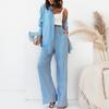 2026 Womens Solid Color Shirt Pants Casual Set Long Sleeve Button-Up Top Wide-Leg Trousers Office To Weekend Wear
