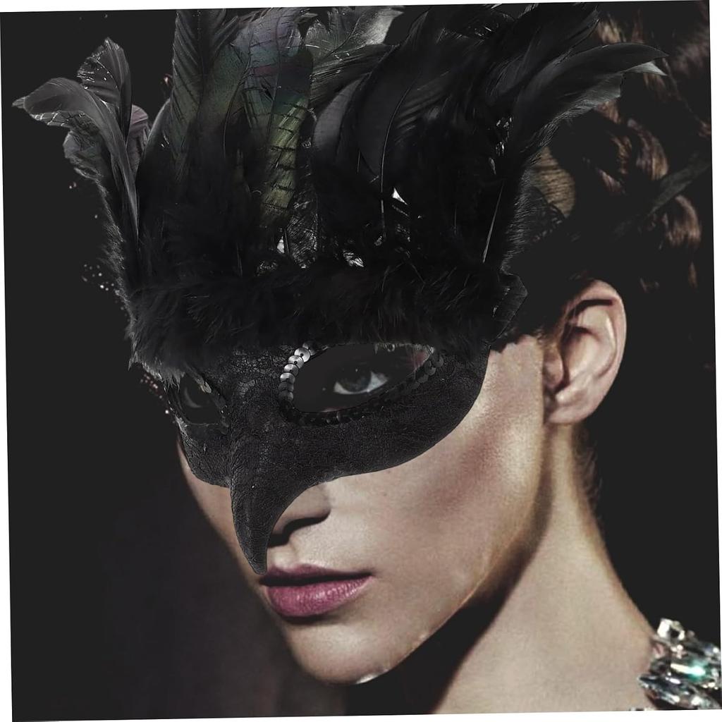 Krähe Halbmaske, Realistische Gefiederte Raben Maskerade Cosplay Zubehör für Halloween Mardi Gras/ 6,3x11,8 Zoll
