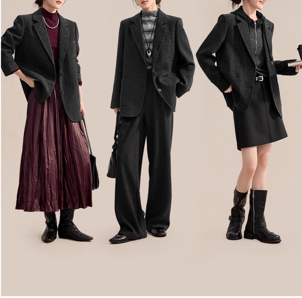 Women's Vintage Wool Twill Blazer - Autumn/Winter Retro Style