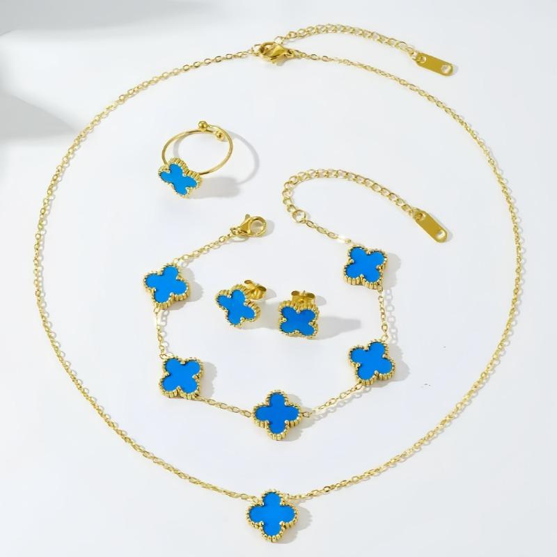 Vierblättriges Kleeblatt Set, Edelstahl Fransen Schmuck Set.