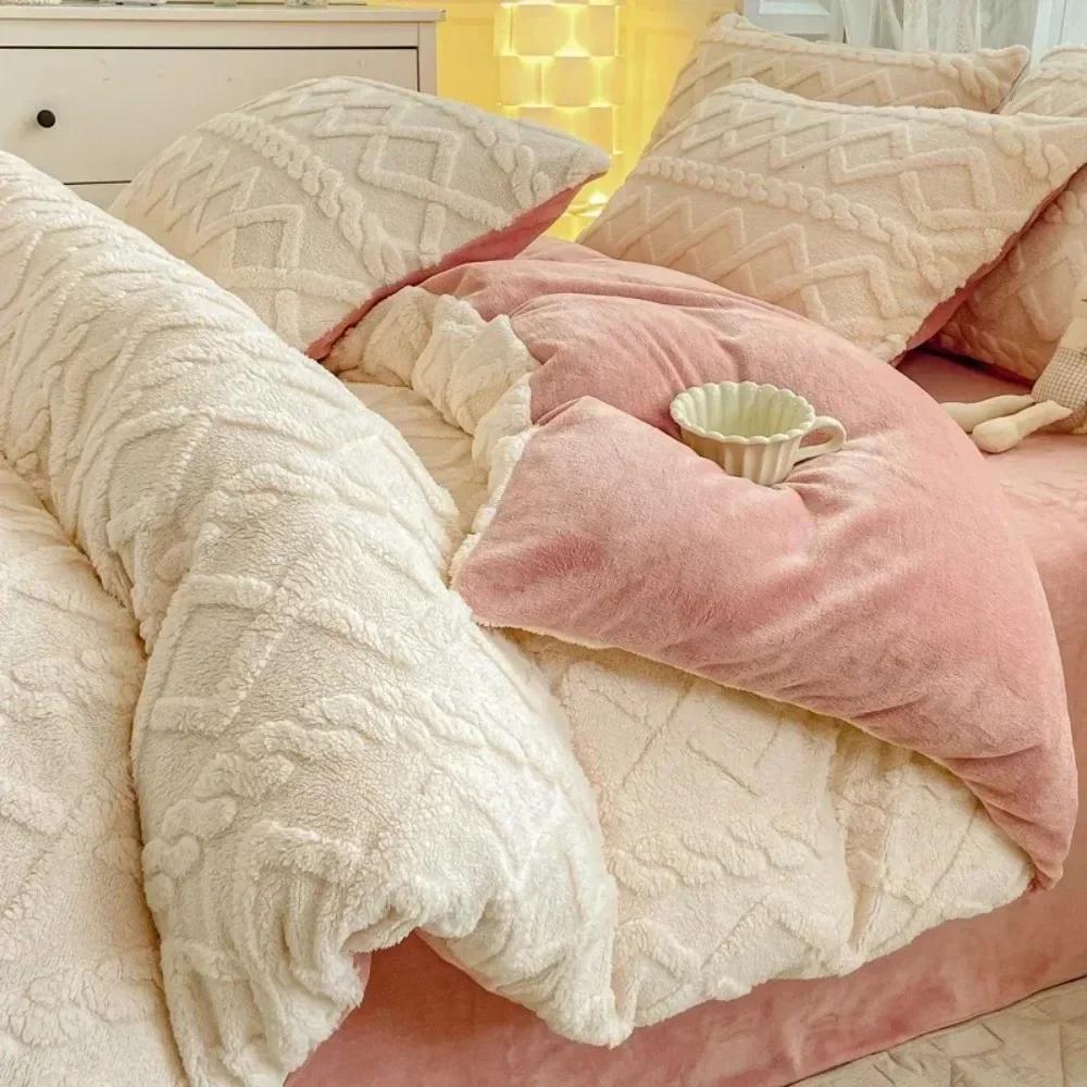 Single Quilt Cover Autumn/winter Thickened Warm Solid Color Duvet Cover 200x230 220x240 Bedding for Double Use with Pillowcases