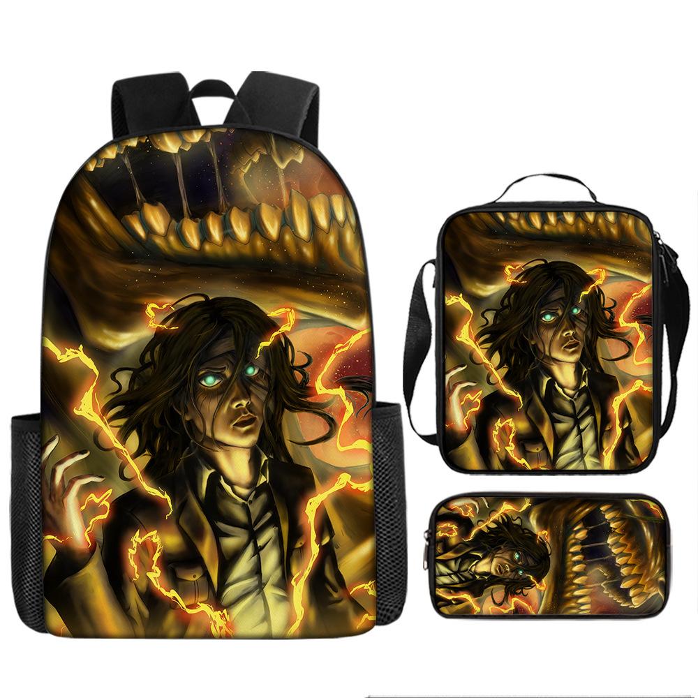 Attack Giant School Bag Anime Men's and Women's Backpacks Student Large Capacity Outdoor Leisure Travel Bag Three-piece Set