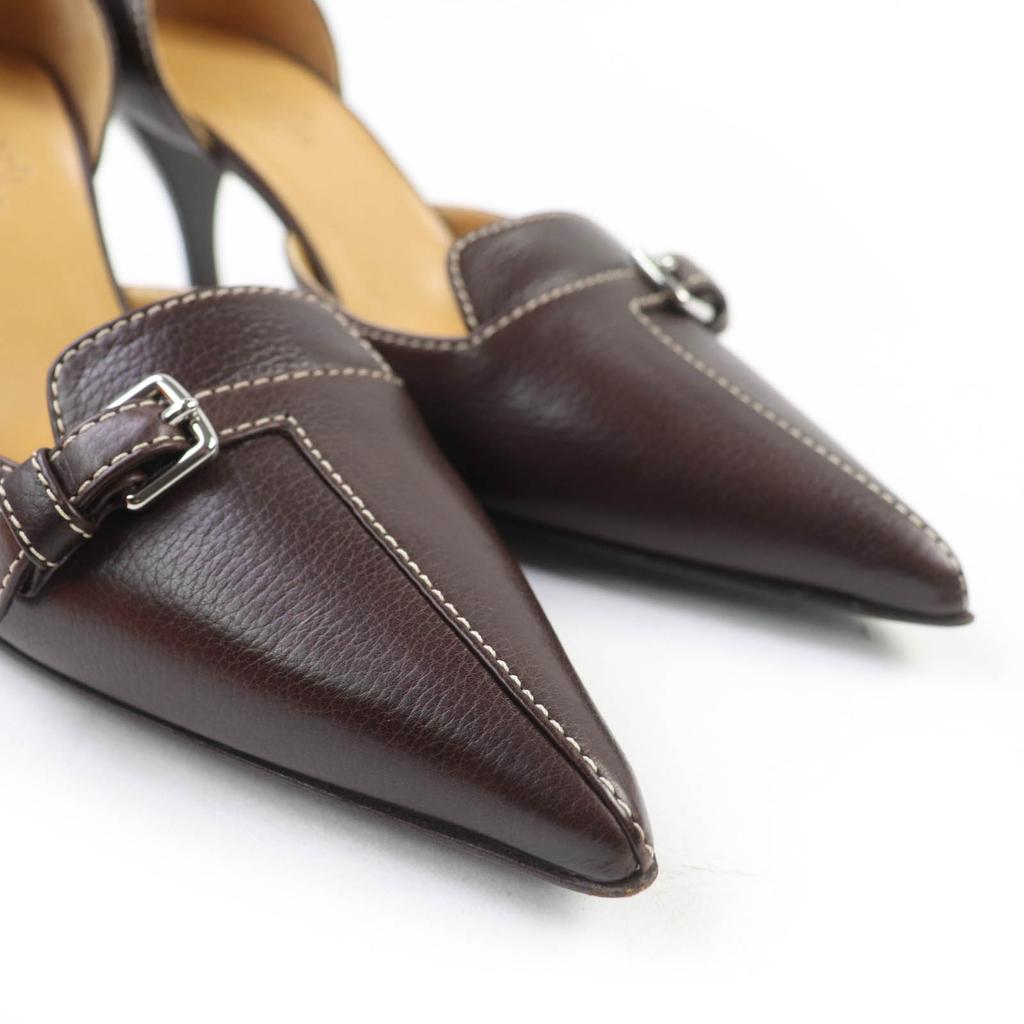 Pristine HERMES pumps Stitched Buckle Design Leather Brown leather Women 36.5 Used
