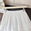 Women's French Lace Trim A-Line Midi Skirt - High Waist, Loose, Fluffy and Trendy for Summer